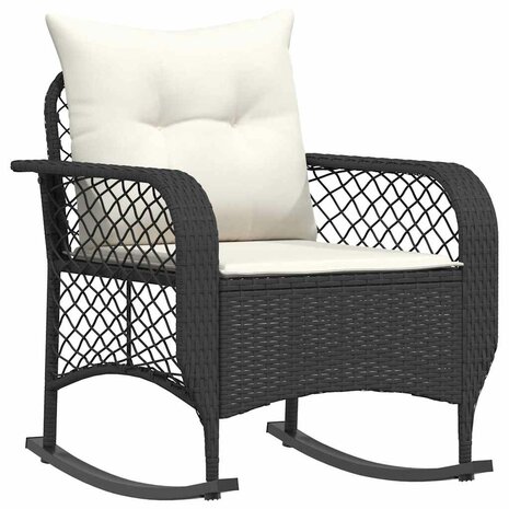 Tuinschommelstoel met kussens poly rattan zwart 2