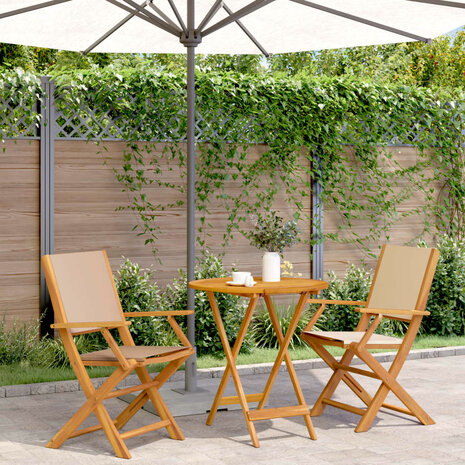 3-delige Bistroset stof en massief hout beige 1