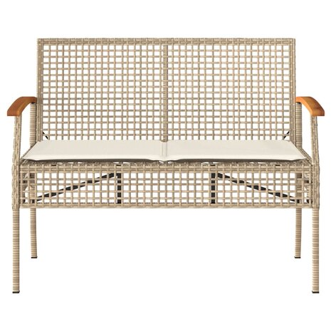 Tuinbank met kussen poly rattan en acaciahout beige 4