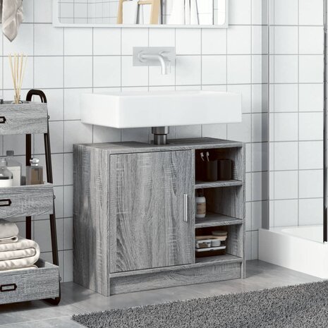 Wastafelkast 63x29x55 cm bewerkt hout grijs sonoma eikenkleurig 3
