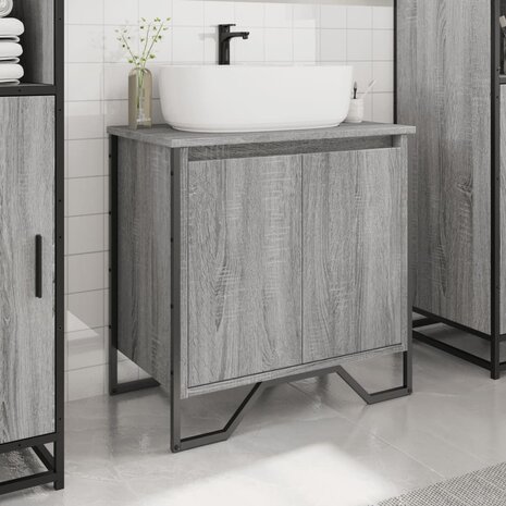 Wastafelkast 60x35x60 cm bewerkt hout grijs sonoma eikenkleurig 3