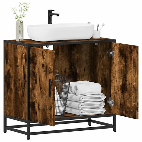 Wastafelkast 65x33x60 cm bewerkt hout gerookt eikenkleurig 1