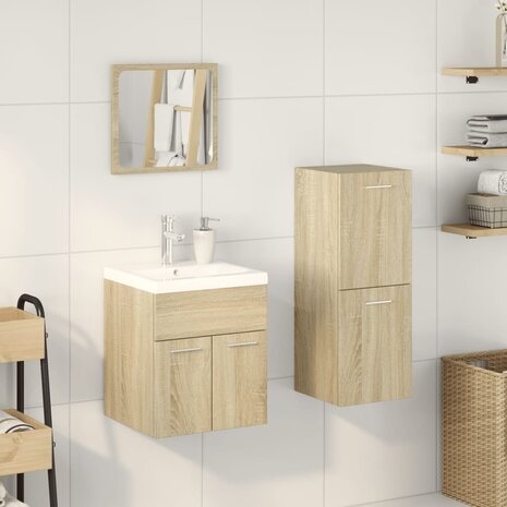 3-delige Badkamermeubelset bewerkt hout sonoma eikenkleurig 3