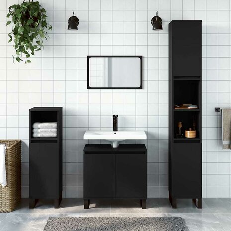 Badkamerkast 58x33x60 cm bewerkt hout zwart 1