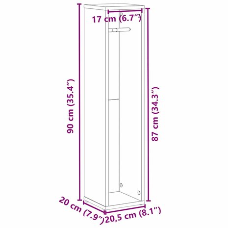 Badkamerkast met rolhouder 20,5x20x90 cm wit 9