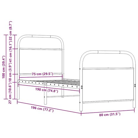 Bedframe zonder matras bewerkt hout sonoma eikenkleur 75x190 cm 9