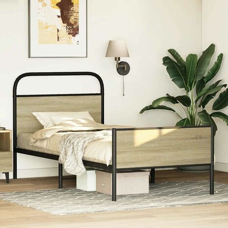Bedframe zonder matras bewerkt hout sonoma eikenkleur 75x190 cm 4