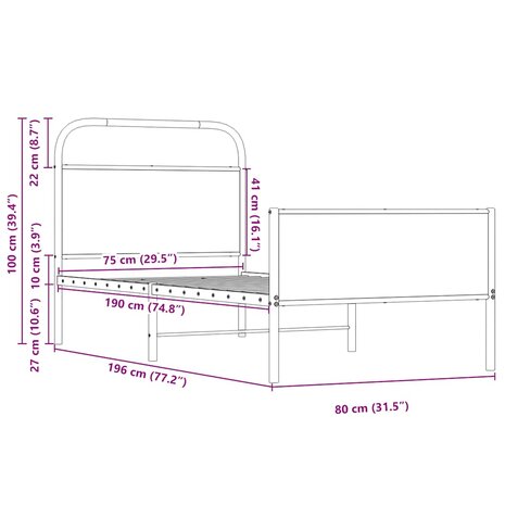 Bedframe zonder matras bewerkt hout sonoma eikenkleur 75x190 cm 9