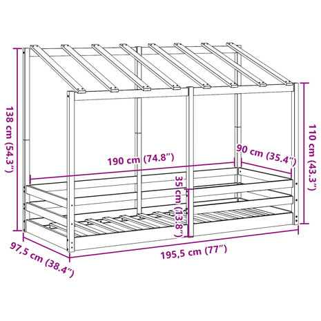 Kinderbed met bedhuis 90x190 cm massief grenenhout 9