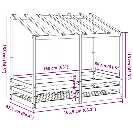 Kinderbed met bedhuis 80x160 cm massief grenenhout 9