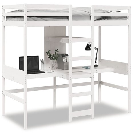 Hoogslaper met bureau en schappen grenenhout wit 90x200cm 1