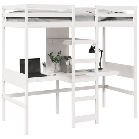 Hoogslaper met bureau en schappen grenenhout wit 90x200cm 4