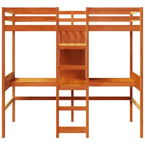 Hoogslaper met bureau en schappen grenenhout wasbruin 90x200cm 5