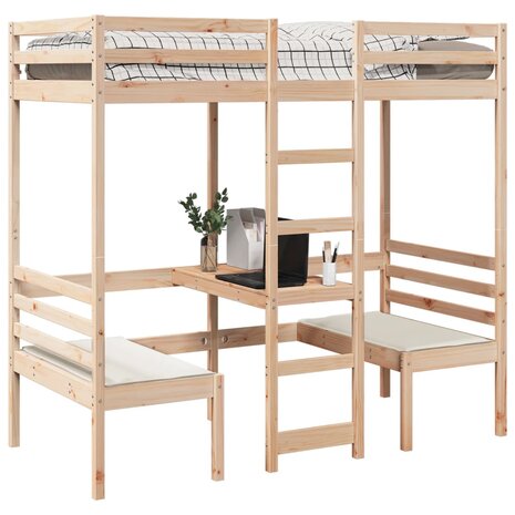 Hoogslaper met bureau en stoelen massief grenenhout 90x200cm 4