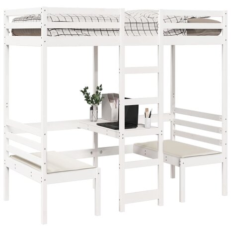 Hoogslaper met bureau en stoelen grenenhout wit 90x200cm 4