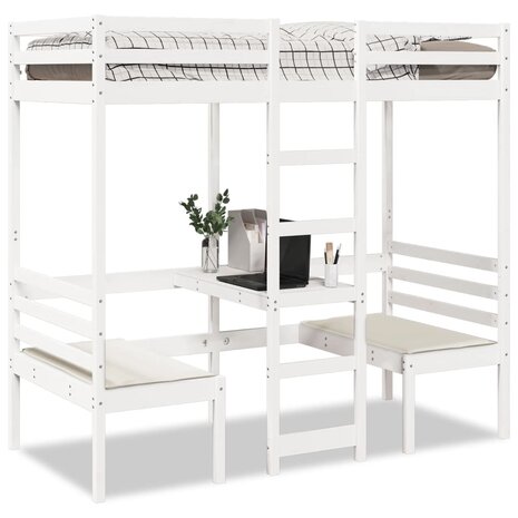 Hoogslaper met bureau en stoelen grenenhout wit 90x200cm 1