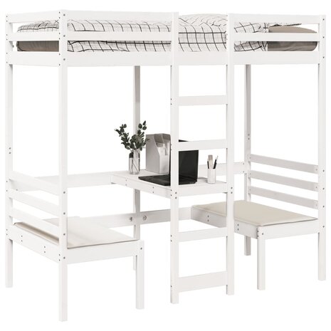 Hoogslaper met bureau en stoelen grenenhout wit 90x200cm 4