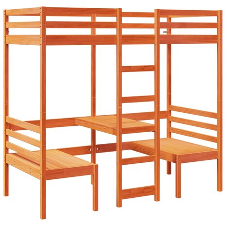 Hoogslaper met bureau en stoelen grenenhout wasbruin 90x190 cm 2