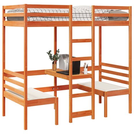 Hoogslaper met bureau en stoelen grenenhout wasbruin 90x190 cm 4