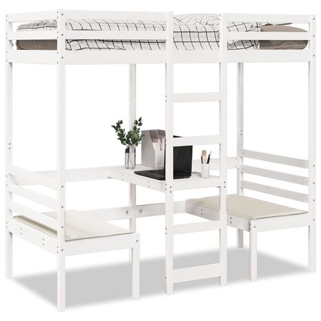Hoogslaper met bureau en stoelen grenenhout wit 75x190 cm 1