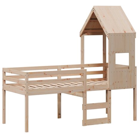 Hoogslaper met dak massief grenenhout wasbruin 75x190 cm 3