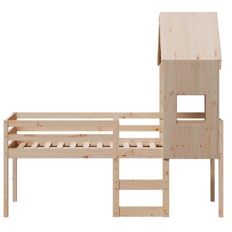 Hoogslaper met dak massief grenenhout wasbruin 75x190 cm 4