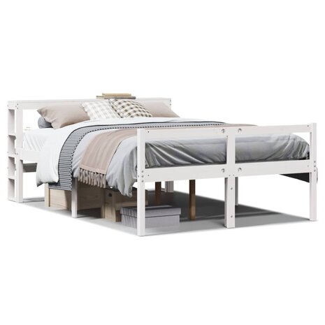 Seniorenbed met hoofdbord massief grenenhout wit 160x200 cm 2