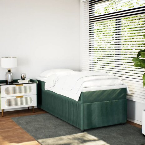 Boxspring met matras fluweel donkergroen 90x200 cm 3