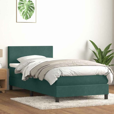 Boxspring met matras fluweel donkergroen 80x210 cm 1