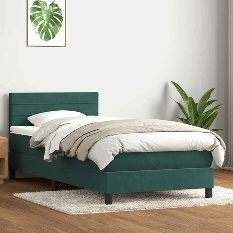 Boxspring met matras fluweel donkergroen 80x210 cm 1