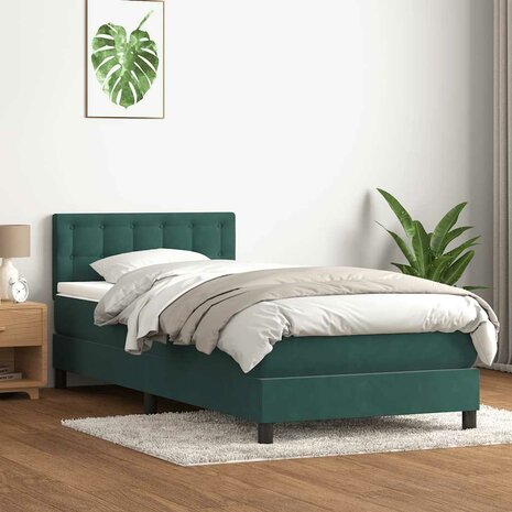 Boxspring met matras fluweel donkergroen 80x210 cm 1