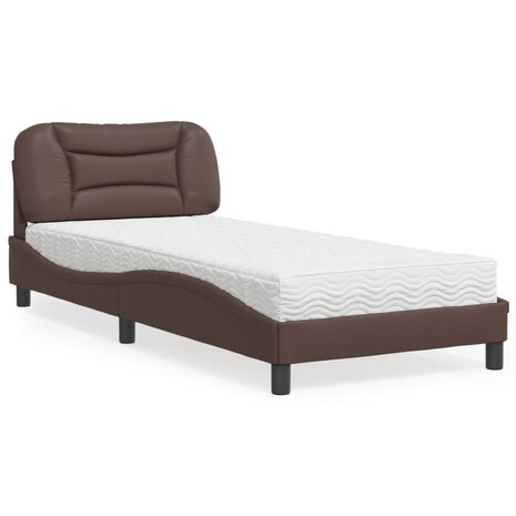 Bed met matras kunstleer bruin 80x200 cm 1