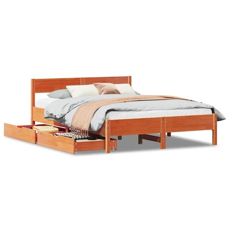 Bed met matras massief grenenhout wasbruin 140x190 cm 2