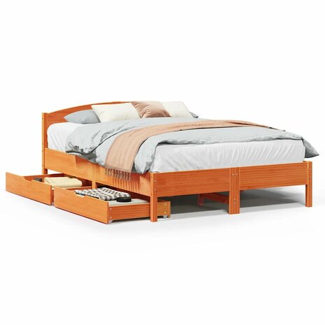 Bed met matras massief grenenhout wasbruin 140x190 cm 2
