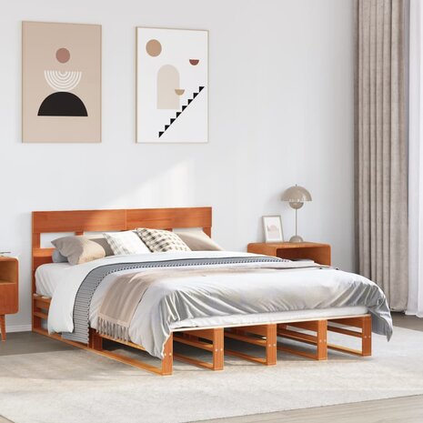 Bed met matras massief grenenhout wasbruin 140x190 cm 1
