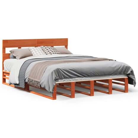 Bed met matras massief grenenhout wasbruin 140x190 cm 2