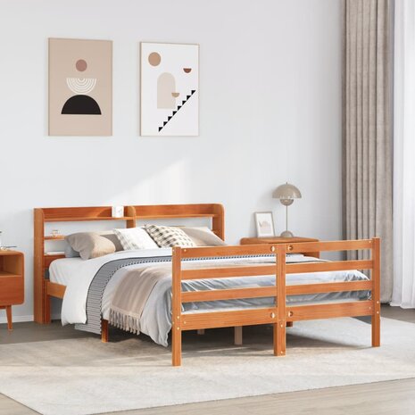 Bed met matras massief grenenhout wasbruin 140x190 cm 1