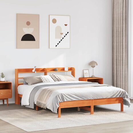 Bed met matras massief grenenhout wasbruin 140x190 cm 1