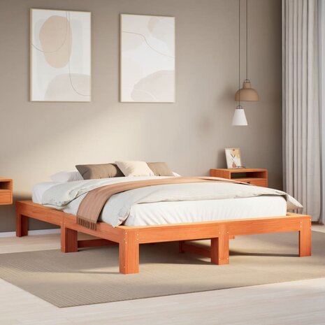 Bed met matras massief grenenhout wasbruin 140x190 cm 1