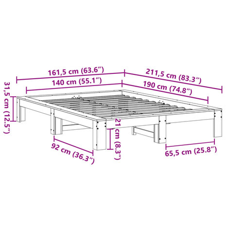 Bed met matras massief grenenhout wasbruin 140x190 cm 8