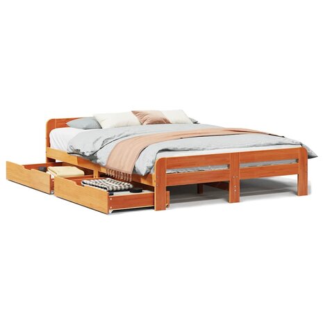 Bed met matras massief grenenhout wasbruin 140x190 cm 2