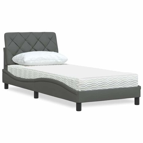 Bed met matras stof donkergrijs 90x190 cm 1