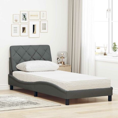 Bed met matras stof donkergrijs 90x190 cm 3
