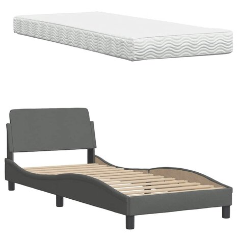 Bed met matras stof donkergrijs 90x190 cm 8