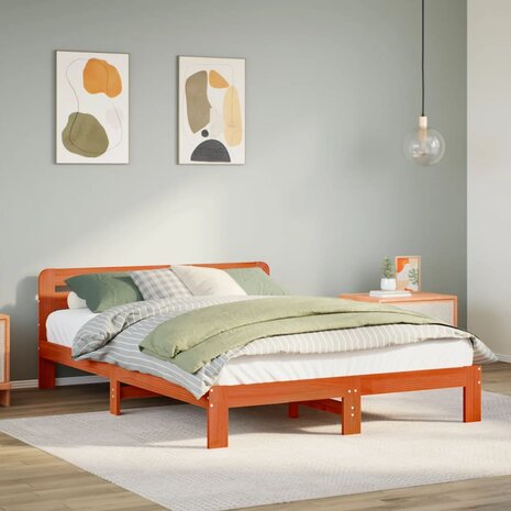 Bed met matras massief grenenhout wasbruin 140x190 cm 1