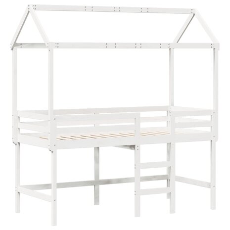 Halfhoogslaper met ladder en bedhuis grenenhout wit 80x200 cm 3