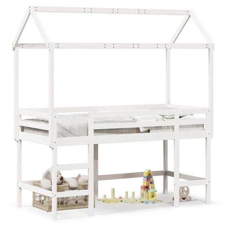Halfhoogslaper met ladder en bedhuis grenenhout wit 90x200 cm 2
