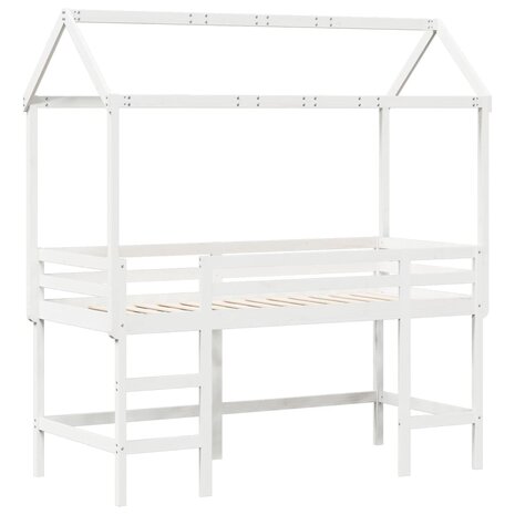 Halfhoogslaper met ladder en bedhuis grenenhout wit 90x200 cm 3
