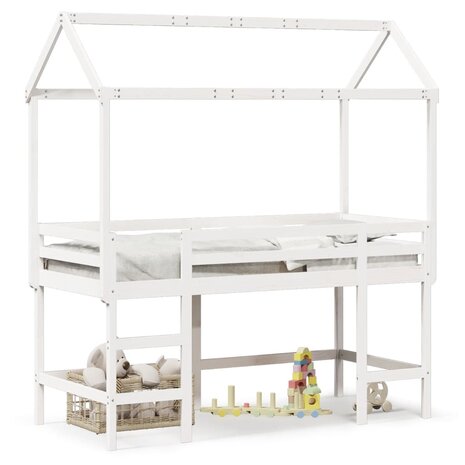 Halfhoogslaper met ladder en bedhuis grenenhout wit 80x200 cm 2