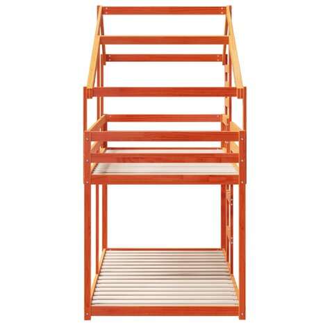 Stapelbed met dak massief grenenhout wasbruin 75x190 cm 5